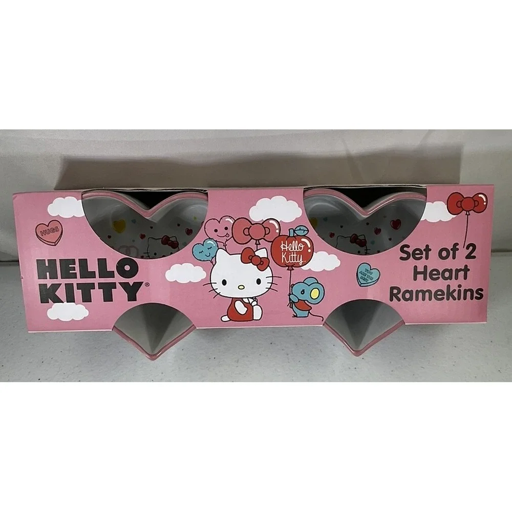 Hello Kitty Valentine Heart Shaped Baking Ramekins With Red Trim